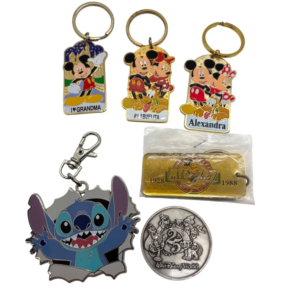 Disney Keychain Coin Lot Stitch Mickey Minnie 60th 25th Anniversary Abuelita - Picture 1 of 7